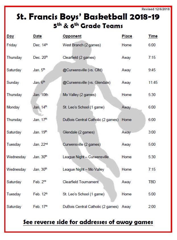 Schedules St. Francis School